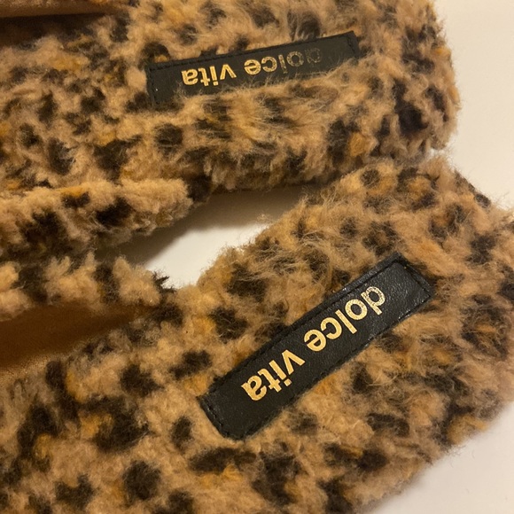 Dolce Vita Womens Scuff Slip On Slipper Multicolor Leopard Print Faux Fur Flat - Picture 4 of 6